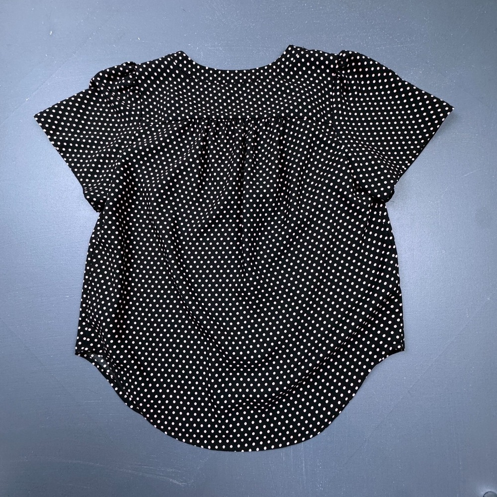Ann Taylor Womens Size Small Black Polka Dot Short Sleeve Lightweight Blouse Top